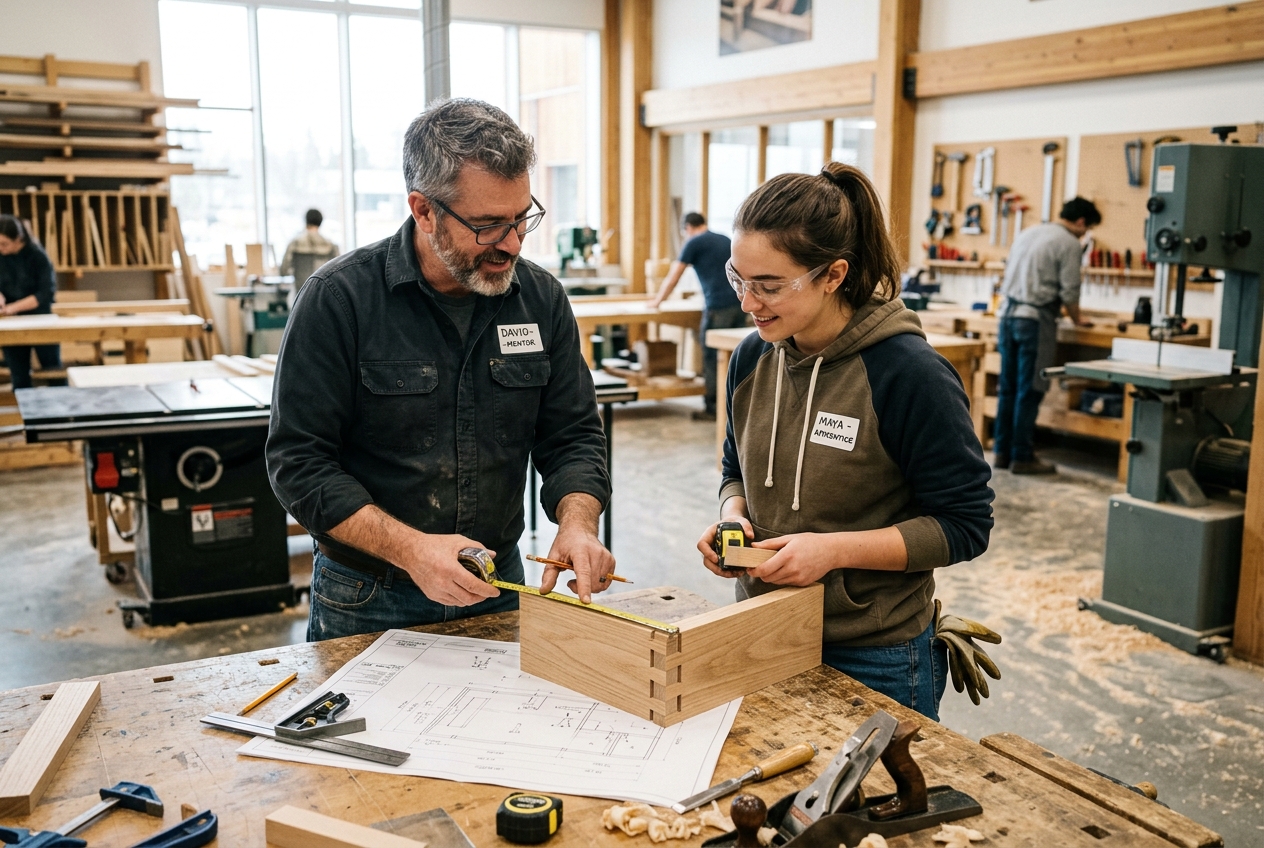 Mentor and trade apprentice working together